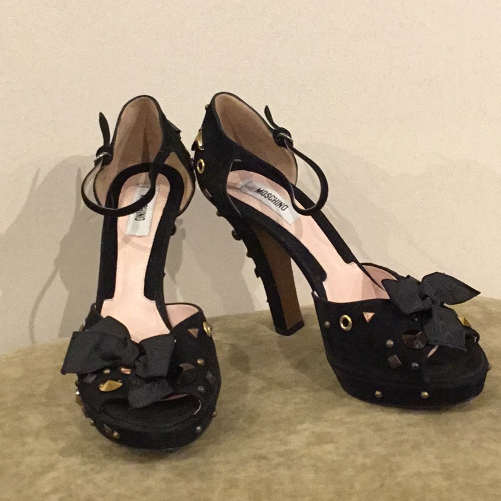 Moschino suede black studded platform heels size 8 - Picture 2 of 6